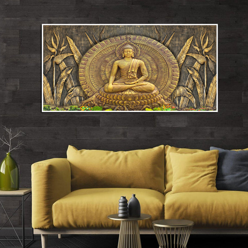Golden Buddha Canvas Floating Frame Wall Painting