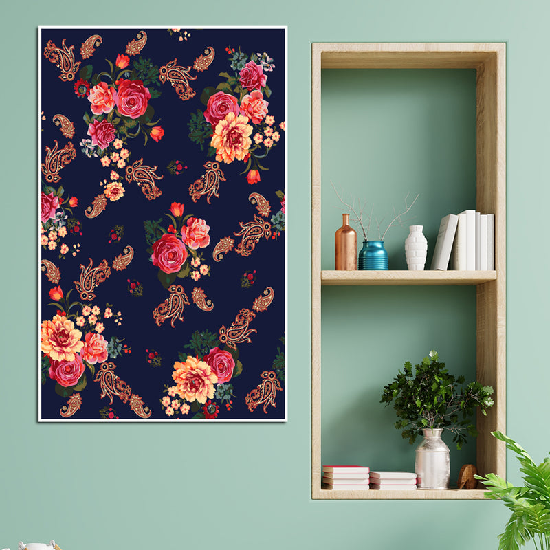 Floral Pattern Madhubani Art Floating Frame Canvas Wall Painting