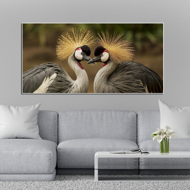 Crowned Crane Couples Floating Frame Canvas Wall Painting