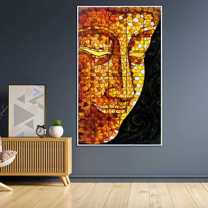 Golden Buddha Face Floating Canvas Wall Painting