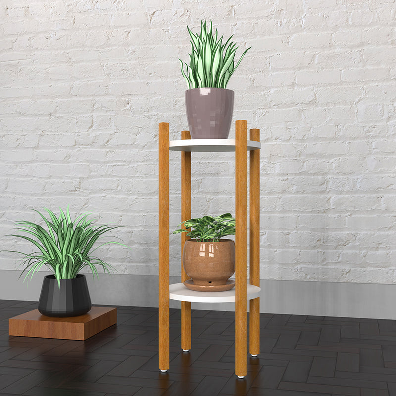 Oak Finish Wooden Round Double Decker Planter Stand