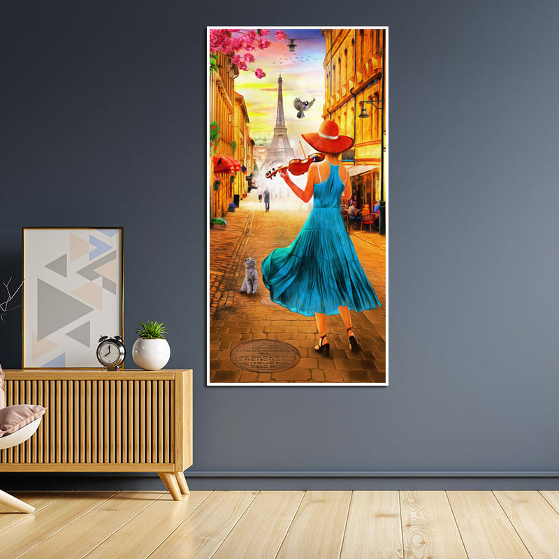 Girl Playing the Violin Oil Color Canvas Wall Painting