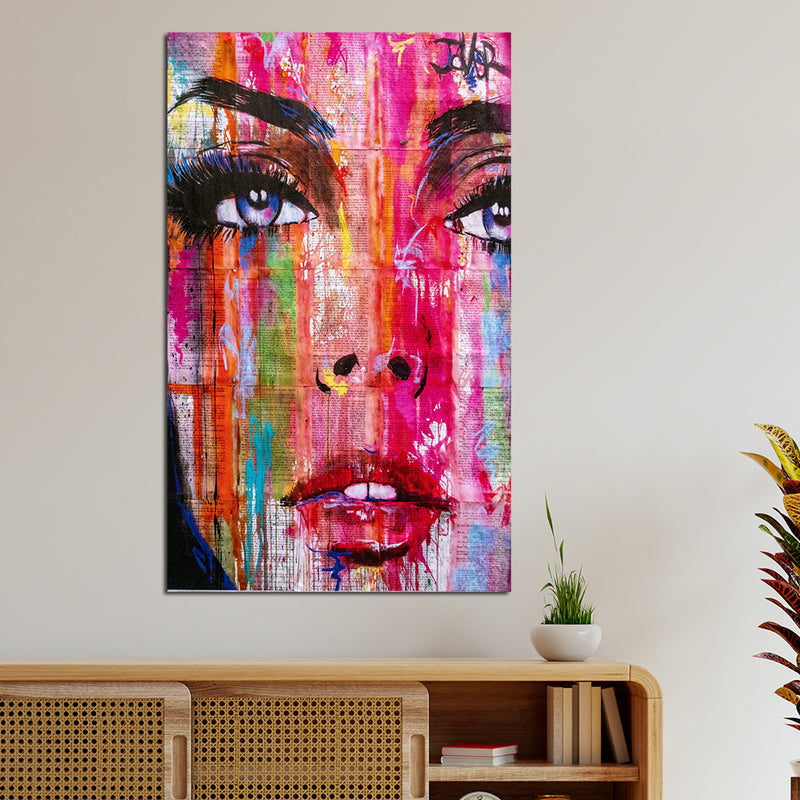 Colorful Girl Face With Newspaper Effect Canvas Wall Painting
