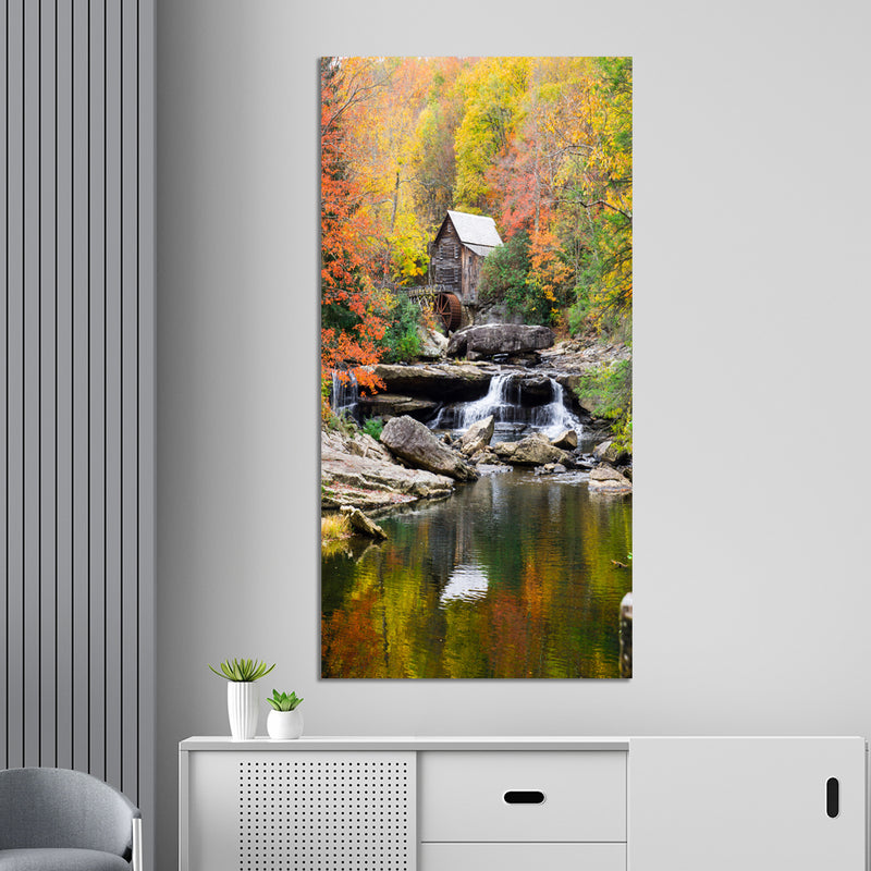 Hut & River View Canvas Wall Painting