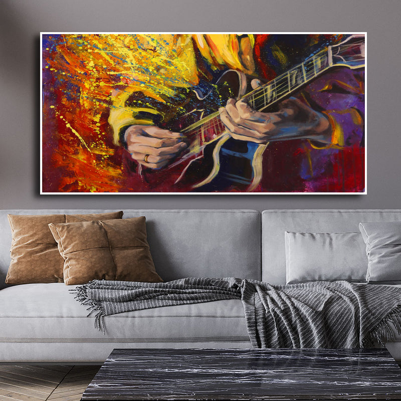 Man Playing Guitar Abstract Canvas Floating Frame Wall Painting