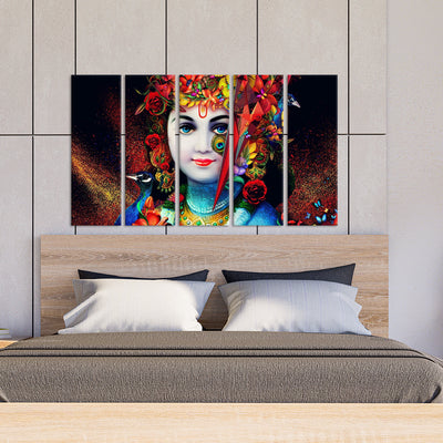 Lord Krishna Canvas Wall Painting - With 5 Panel