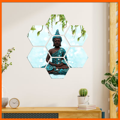 Buddha Statue Hexagonal Canvas Wall Painting