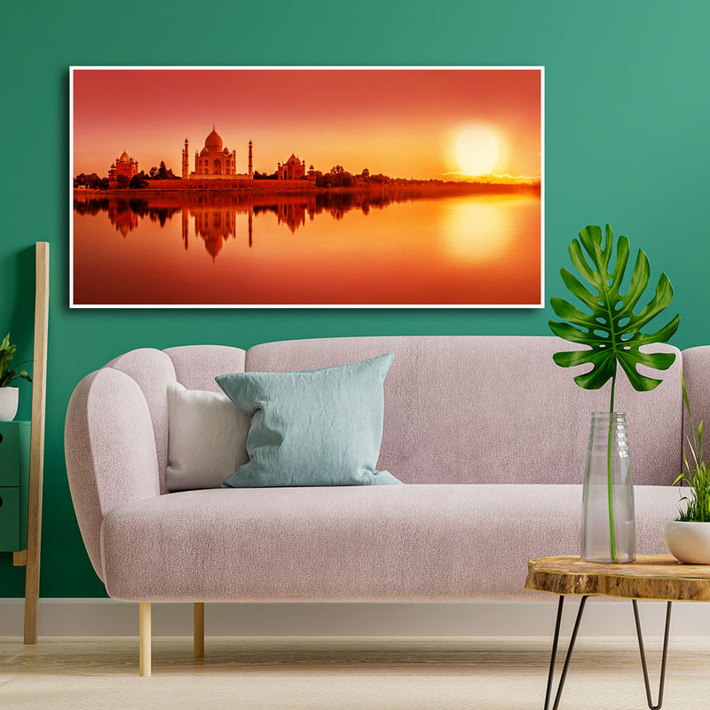 Panoramic View Of Taj Mahal During Sunset Canvas Wall Painting