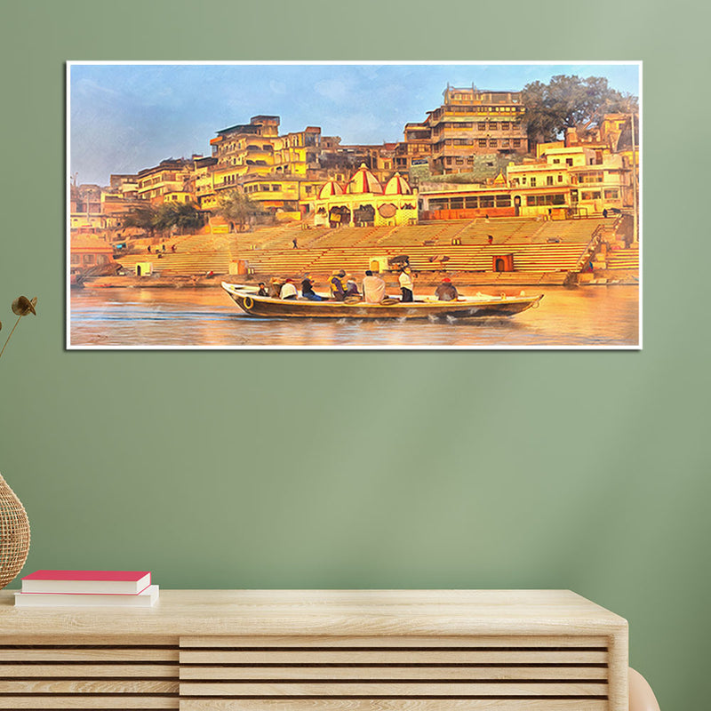 Ganga Ghaat Canvas Floating Frame Wall Painting