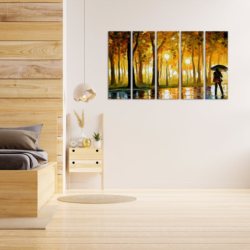 Lonely Man In Forest Canvas Wall Painting - With 5 Panel
