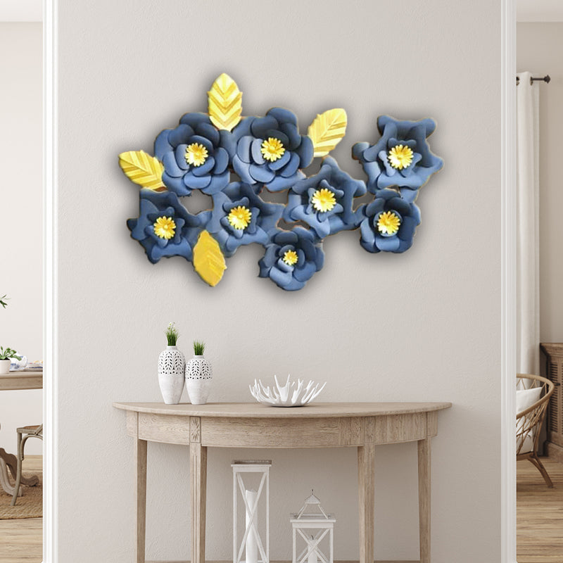 Blue and Yellow Abstract Flower Large Metal Wall Art