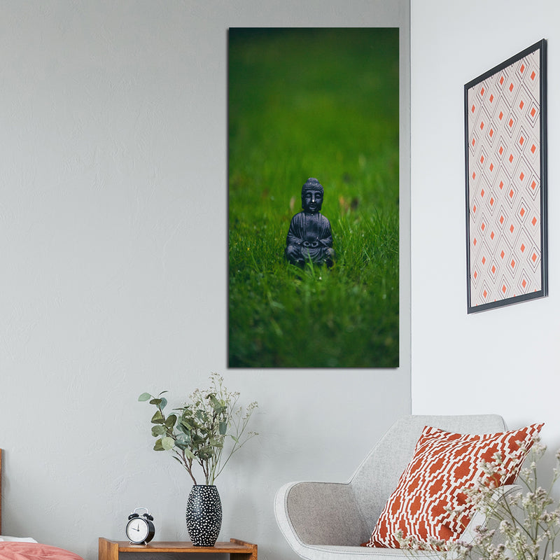 Cute Buddha On Grass Canvas Wall Painting