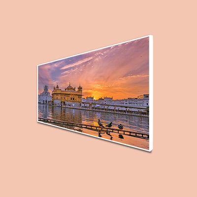 Golden Temple Sunset View Canvas Floating Frame Wall Painting