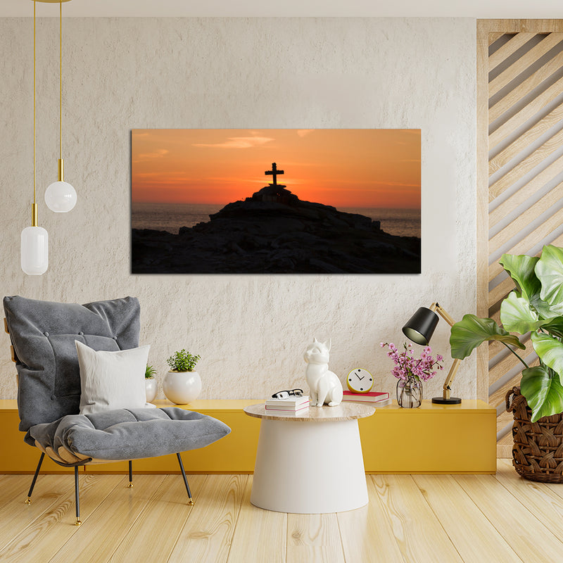 Christian Cross Sunset View Canvas Wall Painting