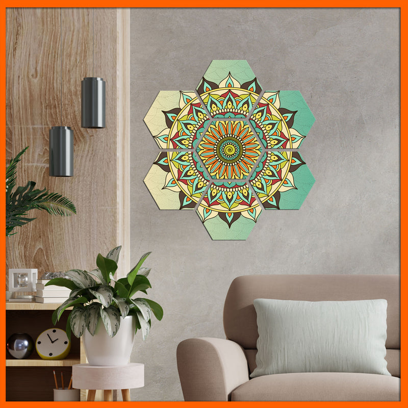Gradient Mandala Hexagonal Canvas Wall Painting - 7pcs