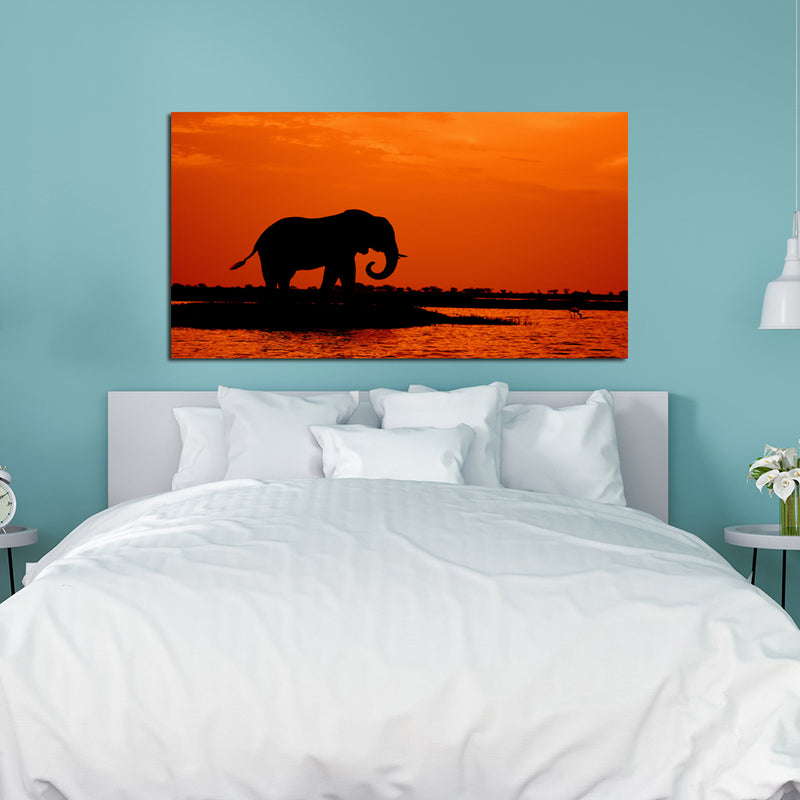 Elephant During Sunset Canvas Wall Painting