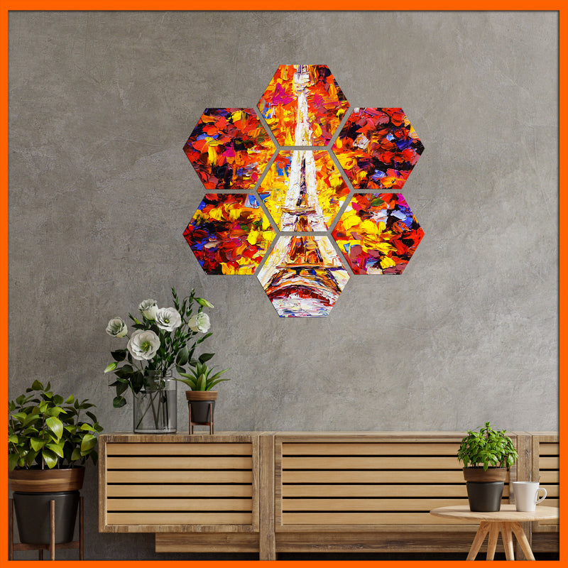 Eiffel Tower Abstract Art Hexagonal Canvas Wall Painting