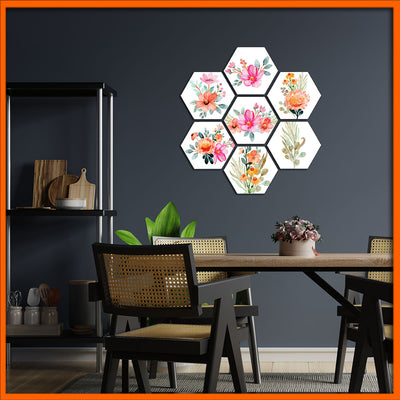 Bohemian Modern Flowers Hexagonal Canvas Wall Paintings - 7pcs
