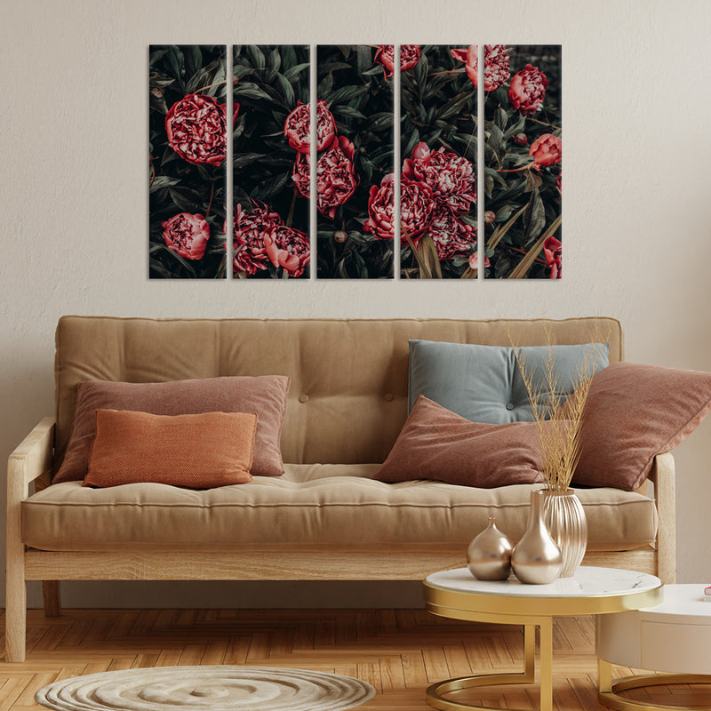Abstract Red Flower Canvas Wall Painting - With 5 Panel