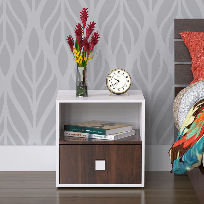 Dimora Bed Side Table in walnut and White