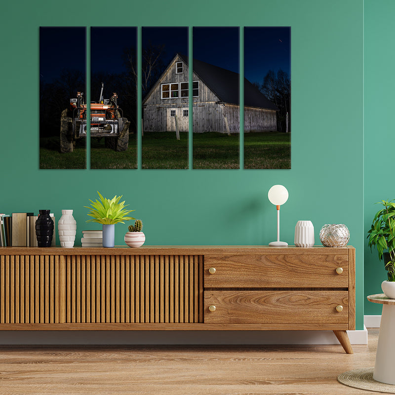 Hut With Jeep Canvas Wall Painting - With 5 Panel