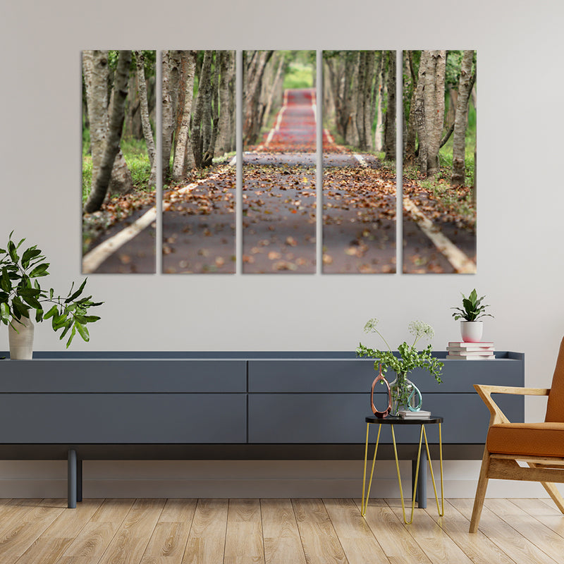 Autumn Road View Canvas Wall Painting - With 5 Panel
