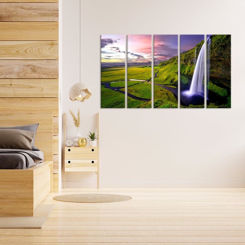 Amazing Waterfall Canvas Wall Painting - With 5 Panel