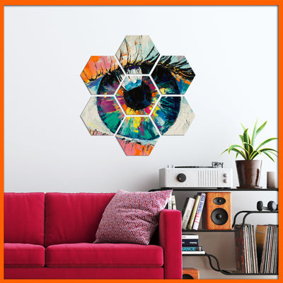 Beautiful Eye Abstract Design Hexagonal Canvas Wall Painting - 7pcs