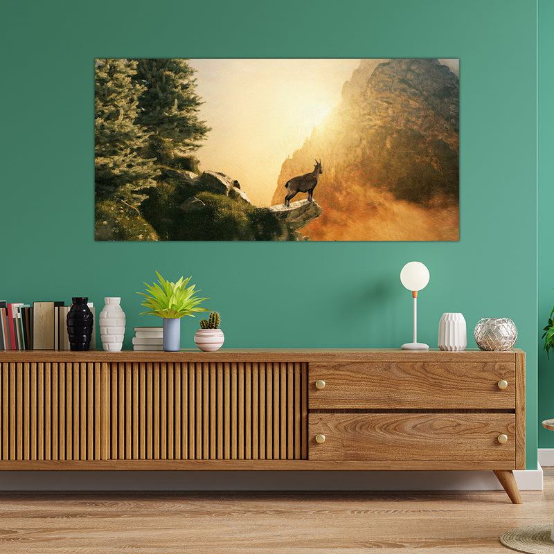 Goat In The Mountains At Sunset Wall Painting