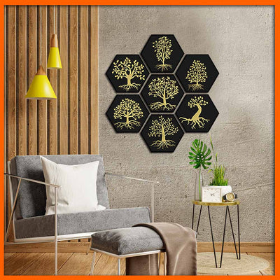 Beautiful Trees Hexagonal Canvas Wall Painting - 7pcs
