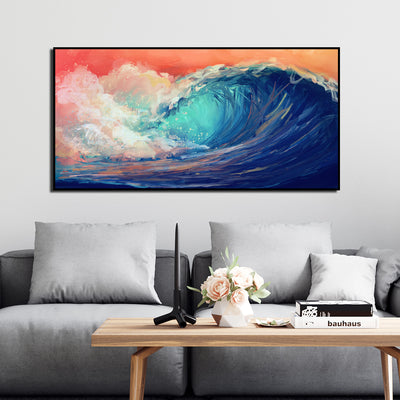 Colourful Sea Waves Canvas Floating Frame Wall Painting