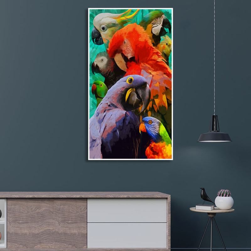 Colorful Artistic Parrots Floating Frame Canvas Wall Painting