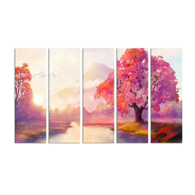 Autumn Tree Modern Art Painting Canvas Wall Painting - With 5 Panel