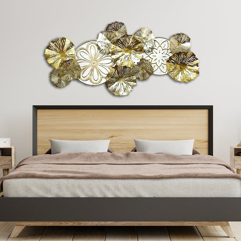 Flowers Design in white and golden Large Metal Wall Art