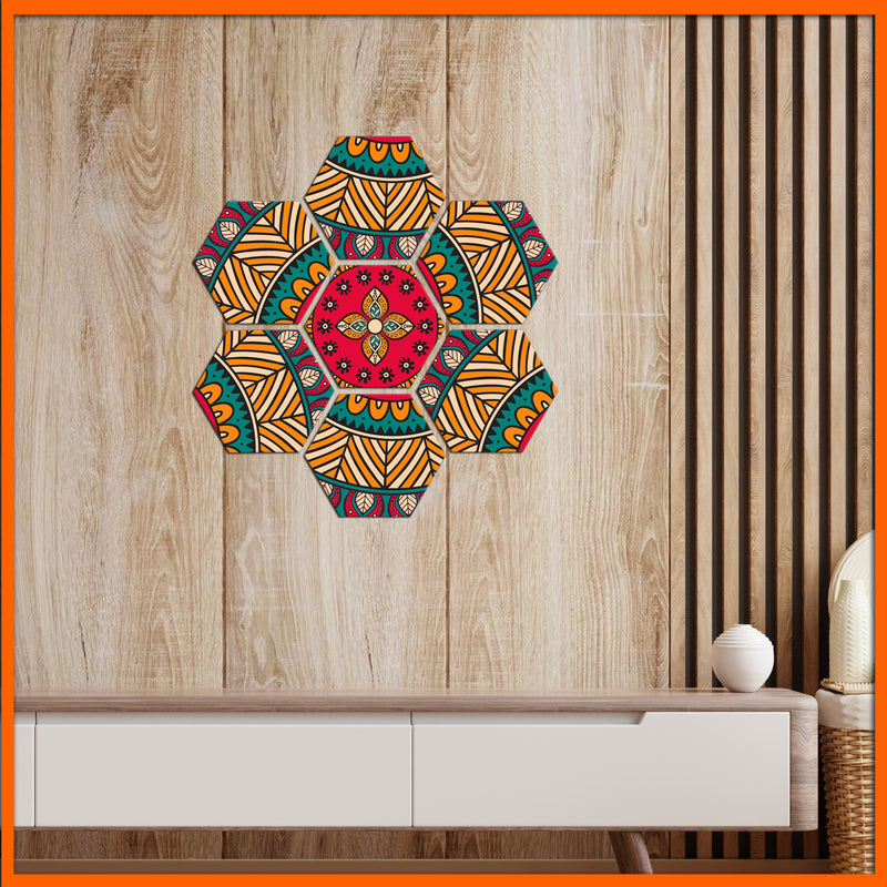 Beautiful Flower Pattern Hexagonal Canvas Wall Painting - 7pcs