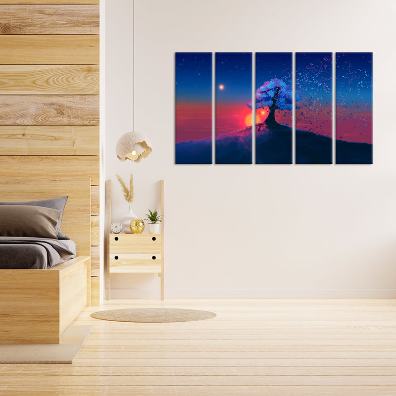 Abstract Tree Modern Art  Canvas Wall Painting - With 5 Panel
