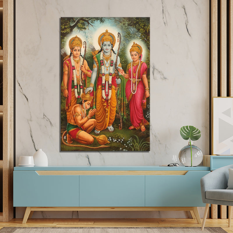 Lord  Sita, Ram, Lakshman, & Hanuman On Canvas Wall Painting
