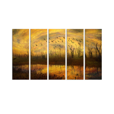 Abstract Village View Painting Canvas Wall Painting - With 5 Panel