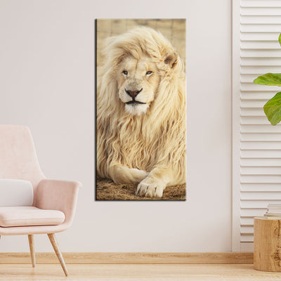 A Majestic White Lion Sitting Canvas Wall Painting