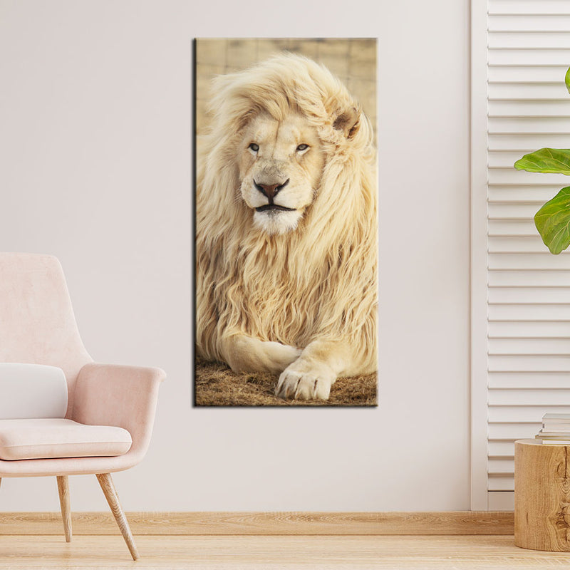A Majestic White Lion Sitting Canvas Wall Painting