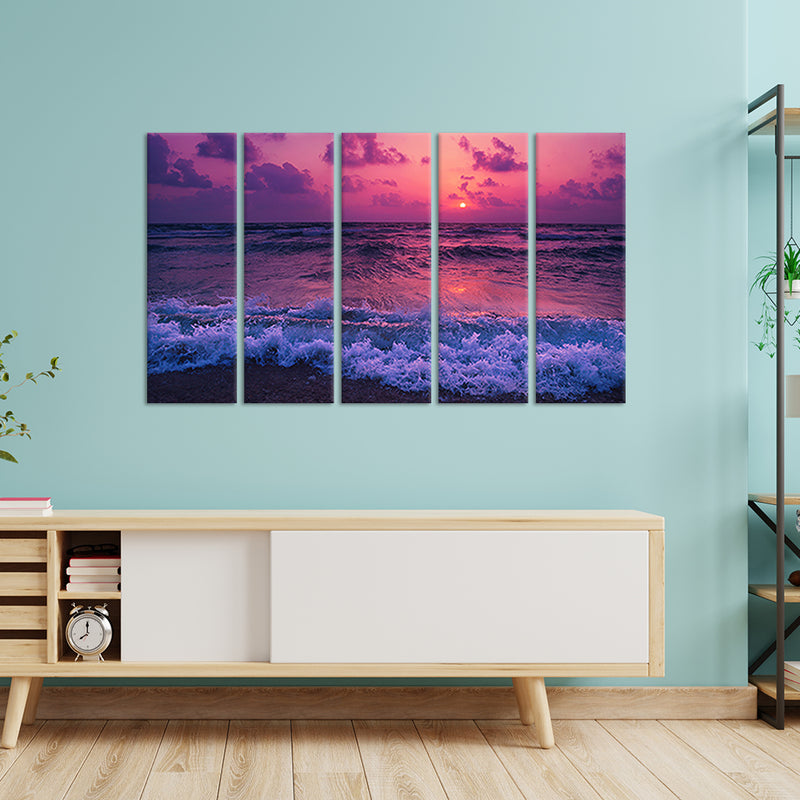 Beautiful Beach View Canvas Wall Painting - With 5 Panel