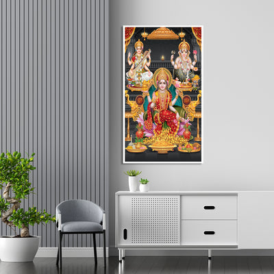 Laxmi Ganesha & Saraswati Floating Frame Canvas Wall Painting