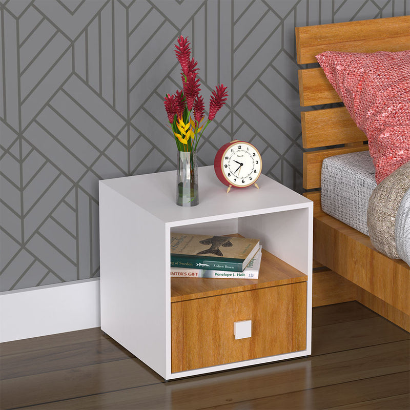 Dimora Bed Side Table in oak and White Finish