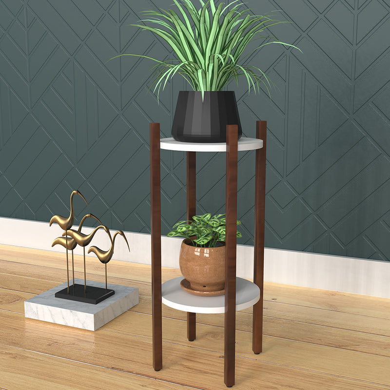 Dark Wooden Finish Round Decker Planter Stand