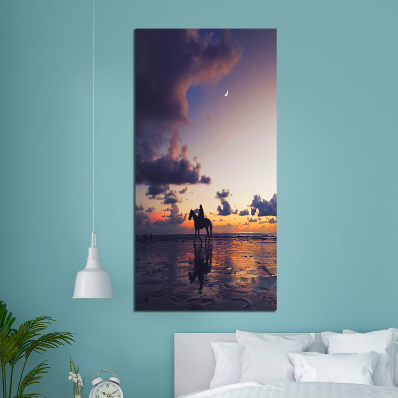 Horse Rider In Beach Canvas Wall Painting