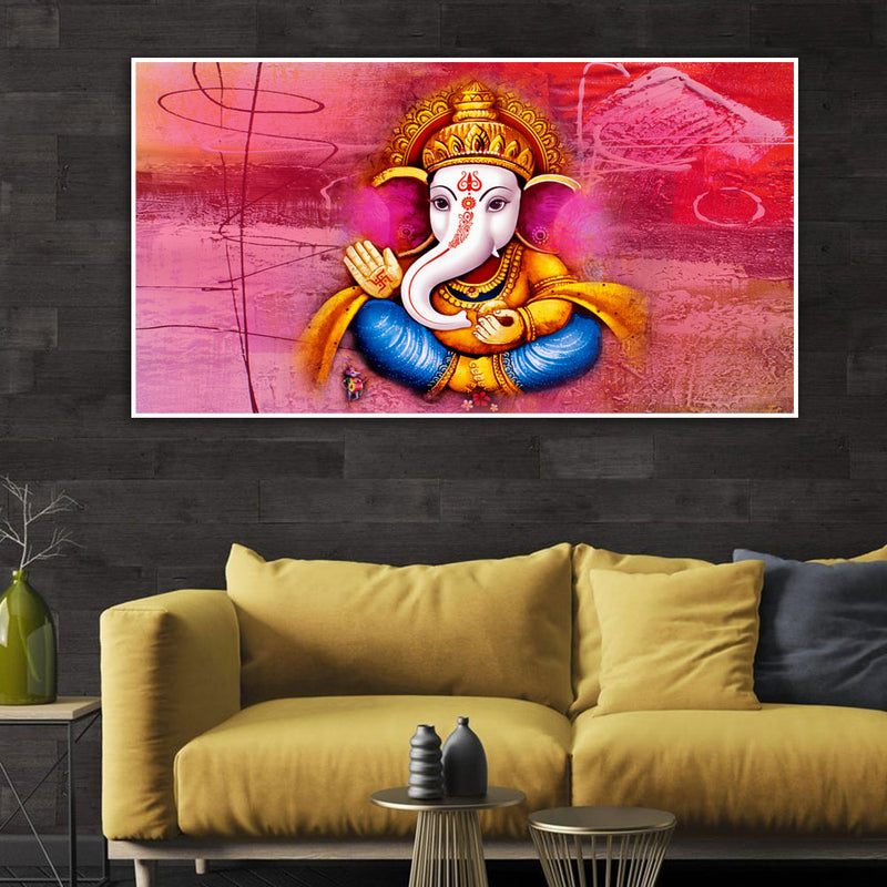 Lord Ganesha Floating Frame Canvas Wall Painting
