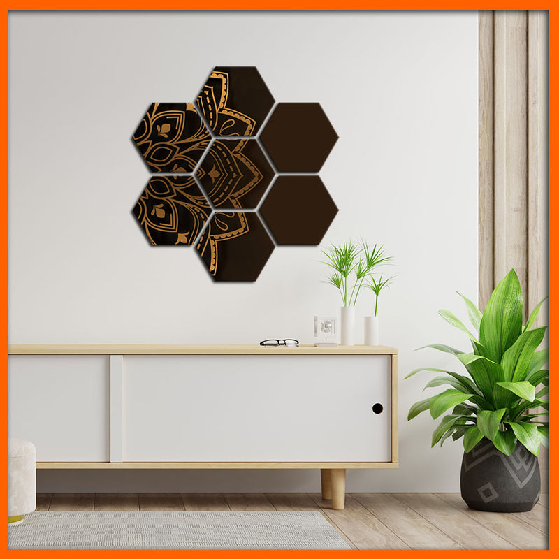 Half Mandala Hexagonal Canvas Wall Painting - 7pcs