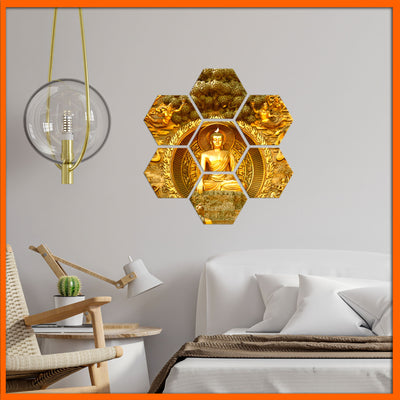 Golden Buddha Hexagonal Canvas Wall Painting - 7pcs