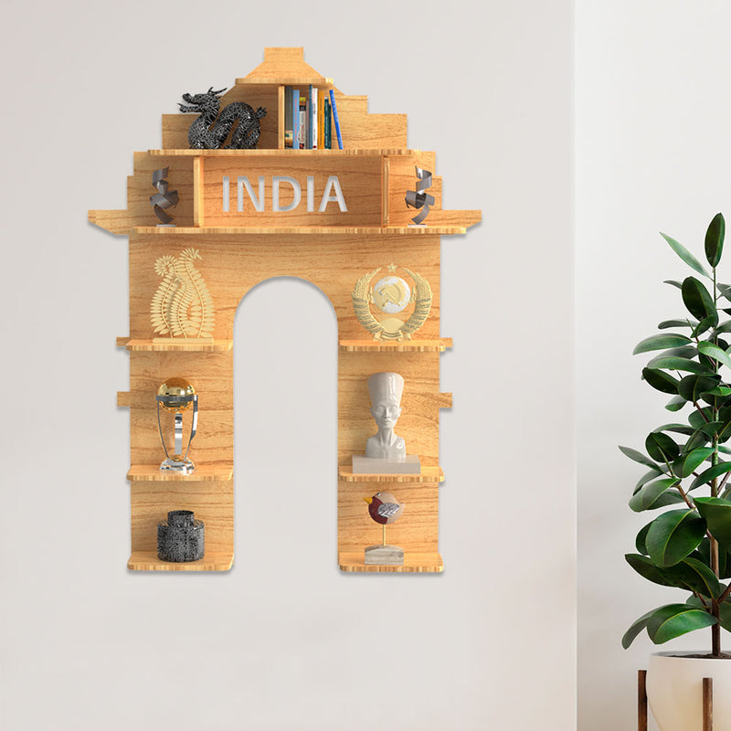 India Gate shape Wood Wall Shelf / Book Shelf /  Oak Wood