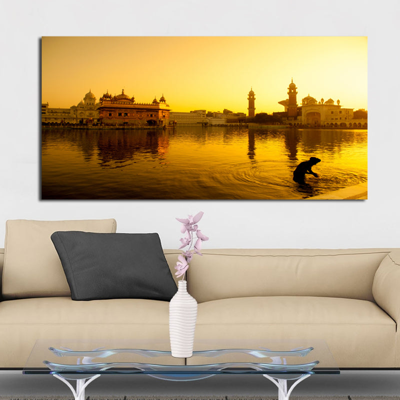 Golden View of Golden Temple Canvas Wall Painting